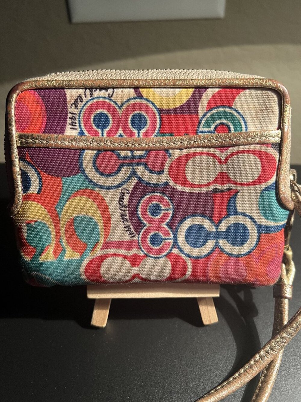 authentic COACH Poppy colorful wristlet (color/gold trim) - Picture 2 of 6